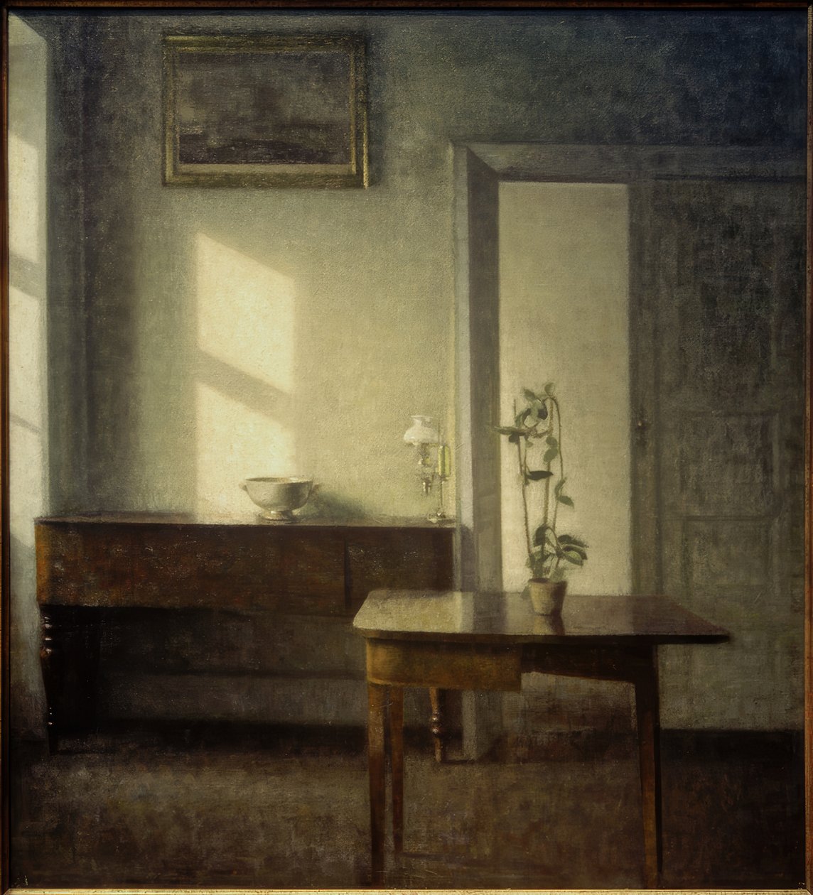 Interiør med potteplante av Vilhelm Hammershoi
