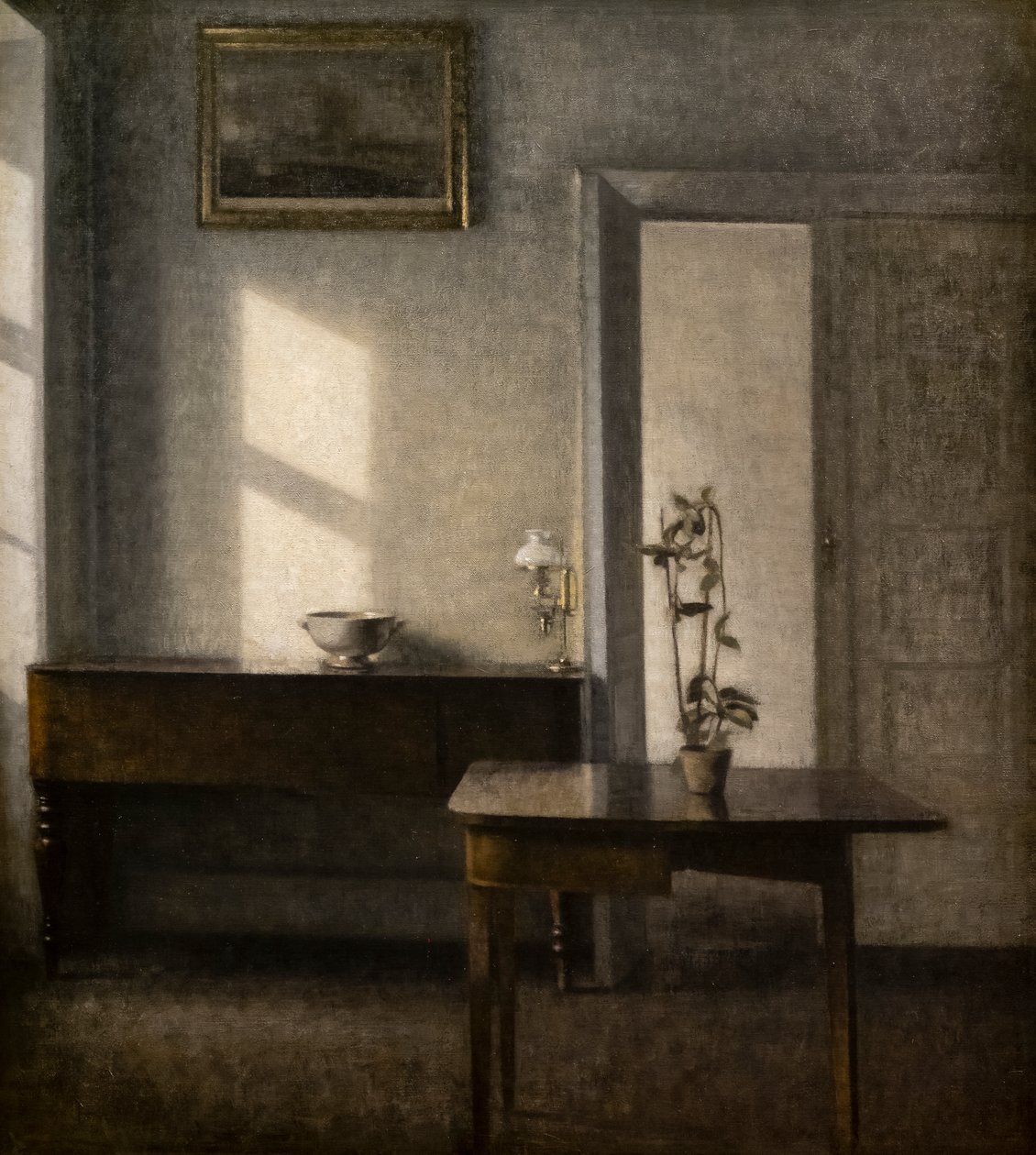 Interiør med blomsterport, Bredgade 25 av Vilhelm Hammershoi