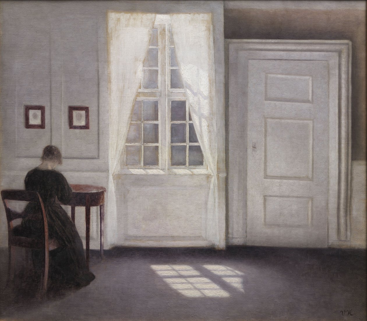 Bor i Strand Street med solskinn på gulvet, 1901 av Vilhelm Hammershoi