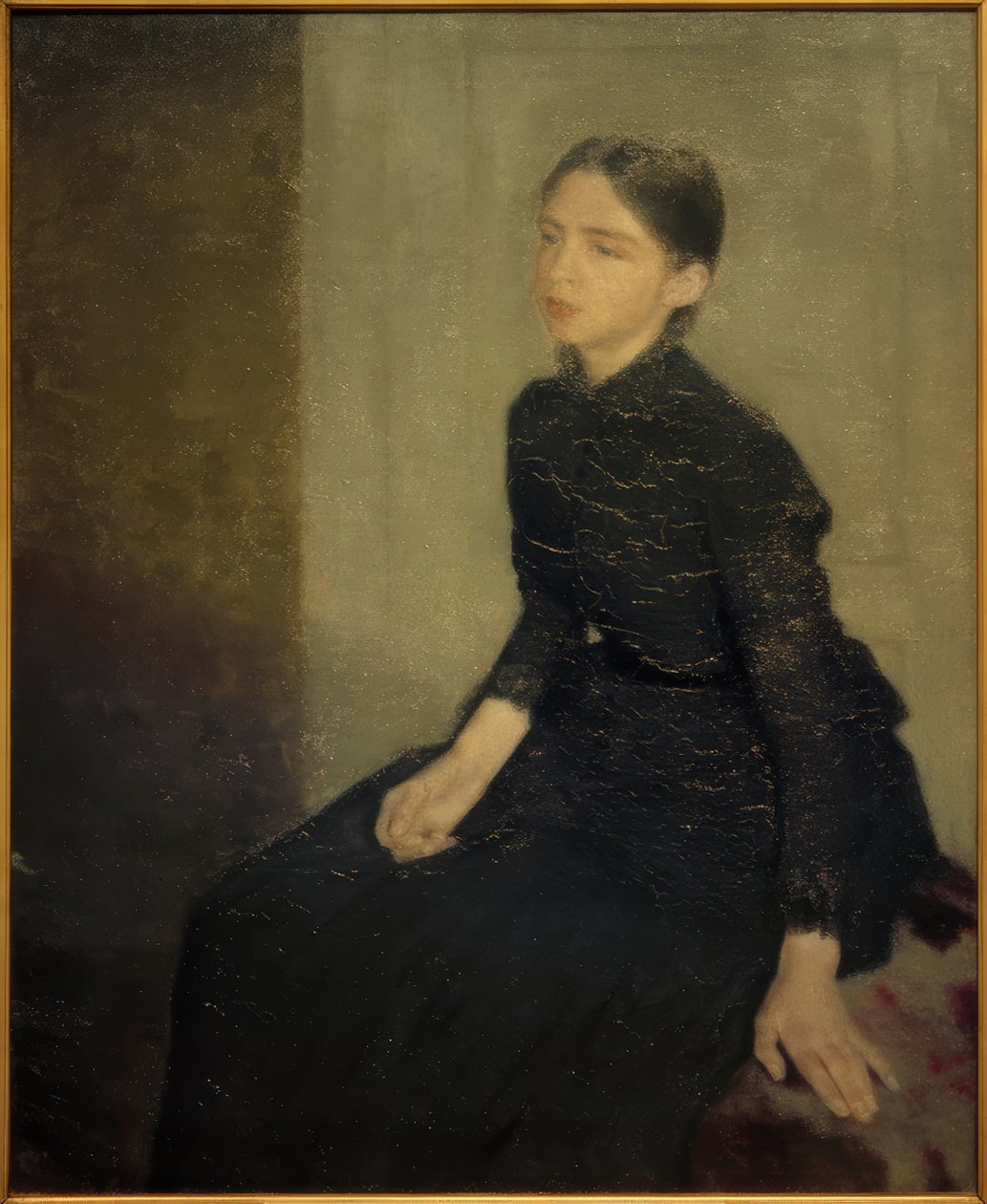Portrett av en ung jente. Kunstnerens søster, Anna Hammershöi av Vilhelm Hammershoi