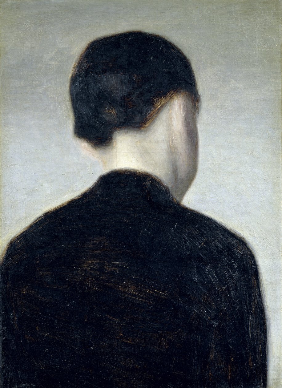 Sittende figur, sett bakfra (Anna Hammershoi) 1884 (olje på lerret lagt ned om bord) av Vilhelm Hammershoi