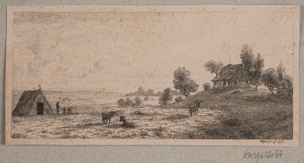 Landskap med våningshus og hytte av Vilhelm Kyhn