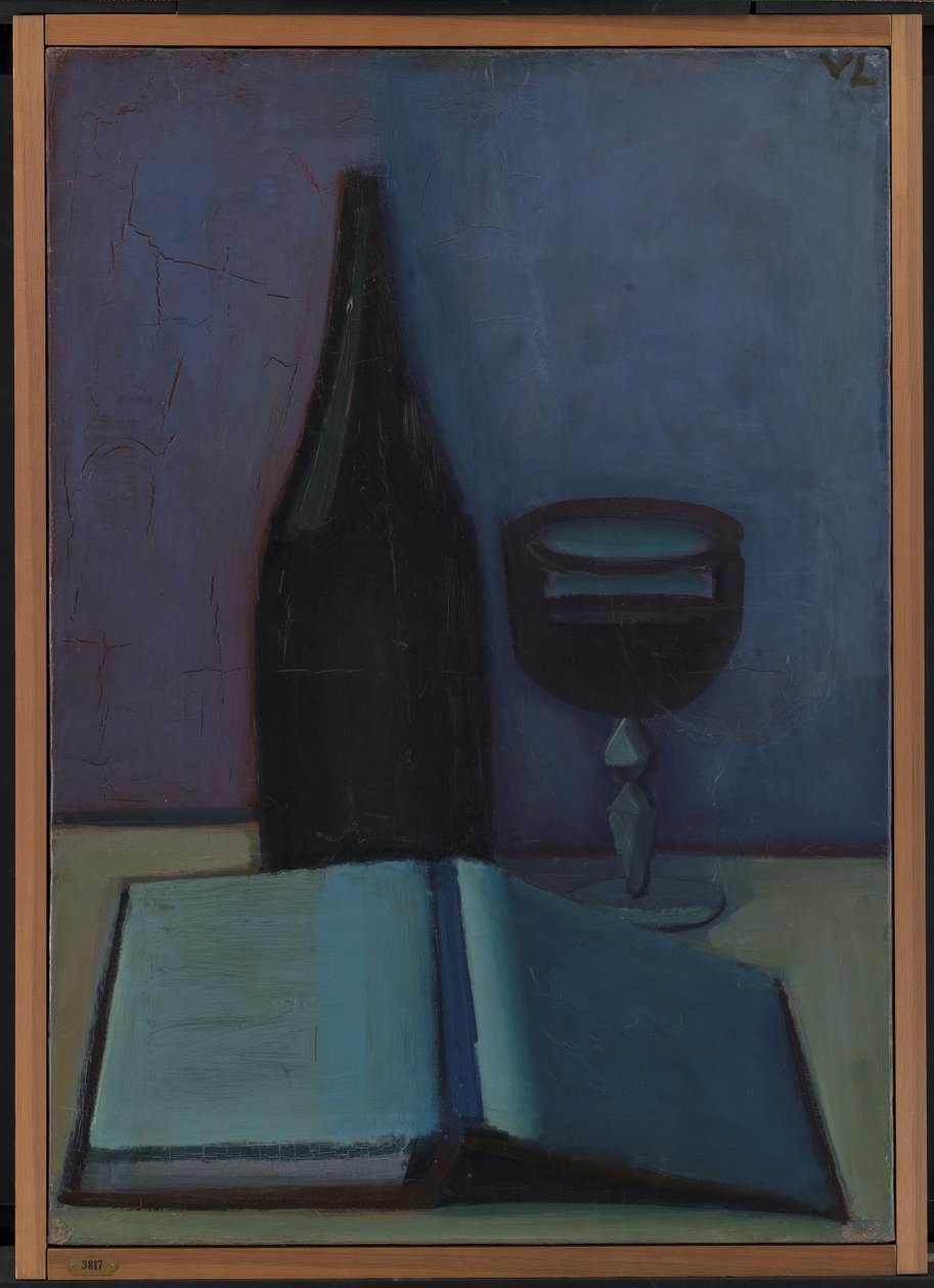 Stilleben med en bok, et glass og en flaske av Vilhelm Lundstrøm