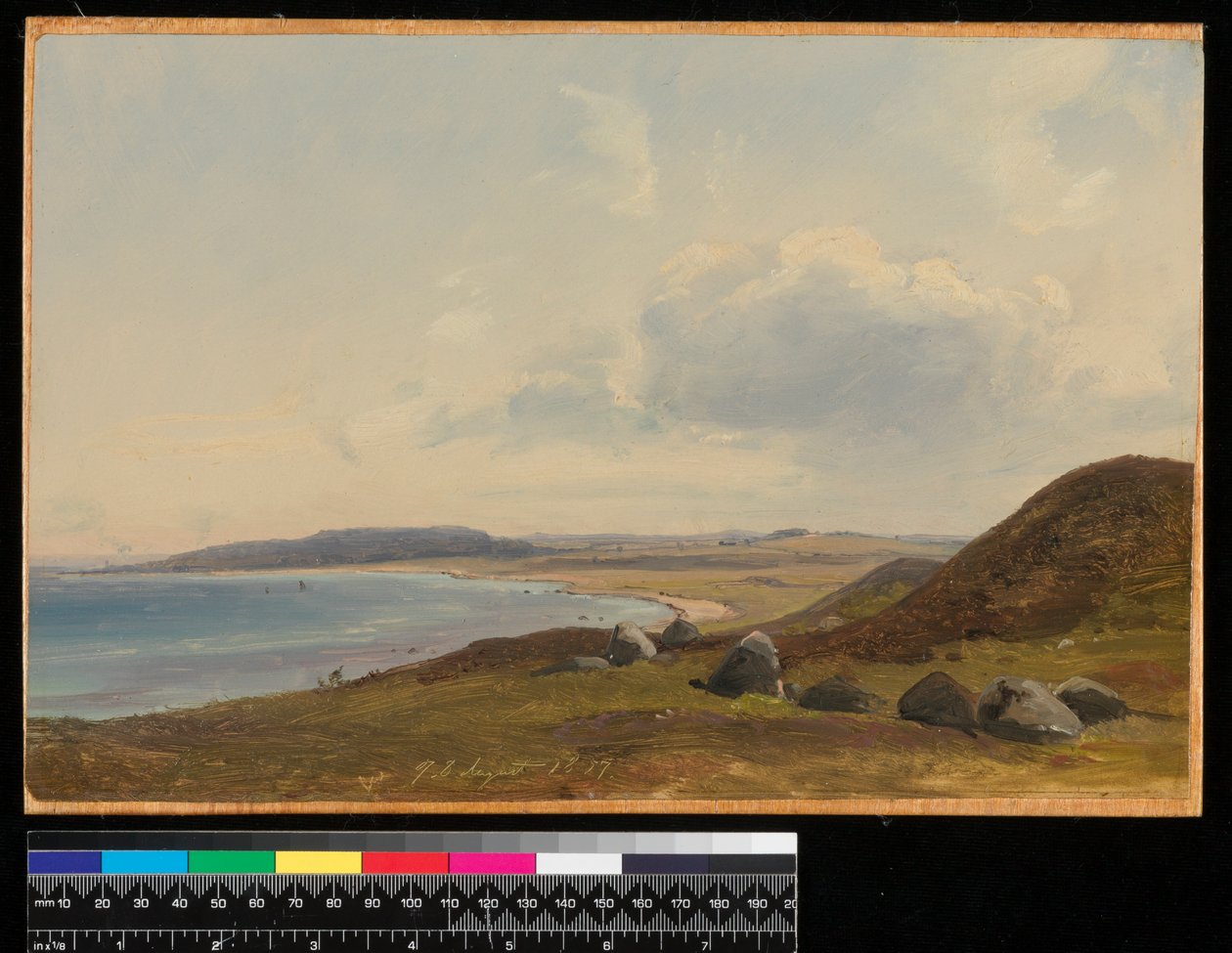 Utsikt mot Hesbjerg fra Hornbæk eiendom, 1857 (olje på papir om bord) av Vilhelm Peterson