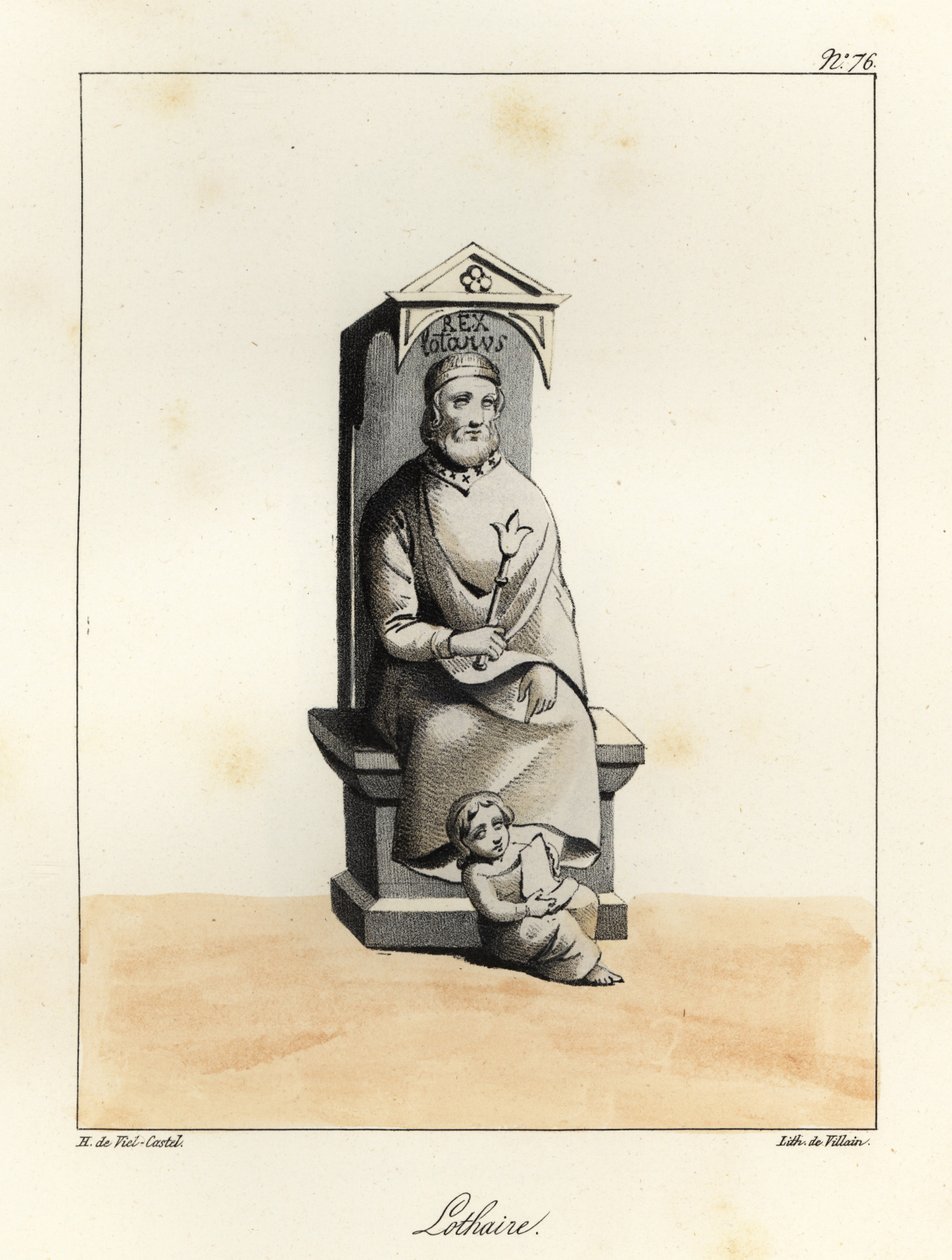 Statue av Lothar I, Lothar I, karolingisk keiser, konge av Italia og Midt-Francia, 795-855 av Villain Villain