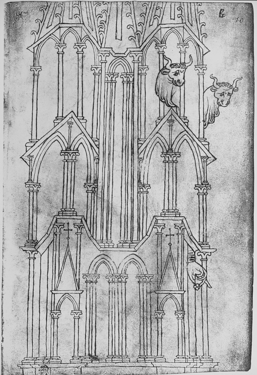 Høyde av tårnet til Laon katedral (penn og blekk på papir) av Villard de Honnecourt