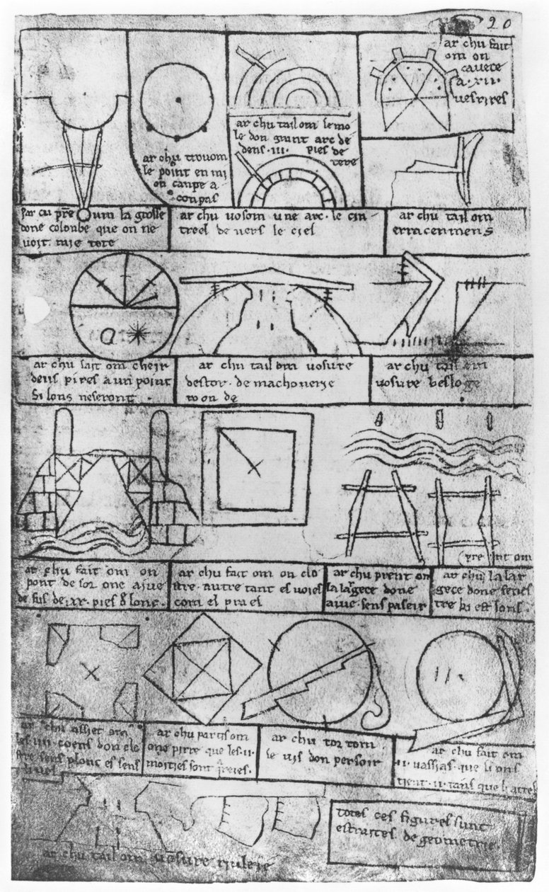 Faksimilekopi av Fr 19023 fol.20 Geometriske figurer for bygging av bygninger av Villard de Honnecourt