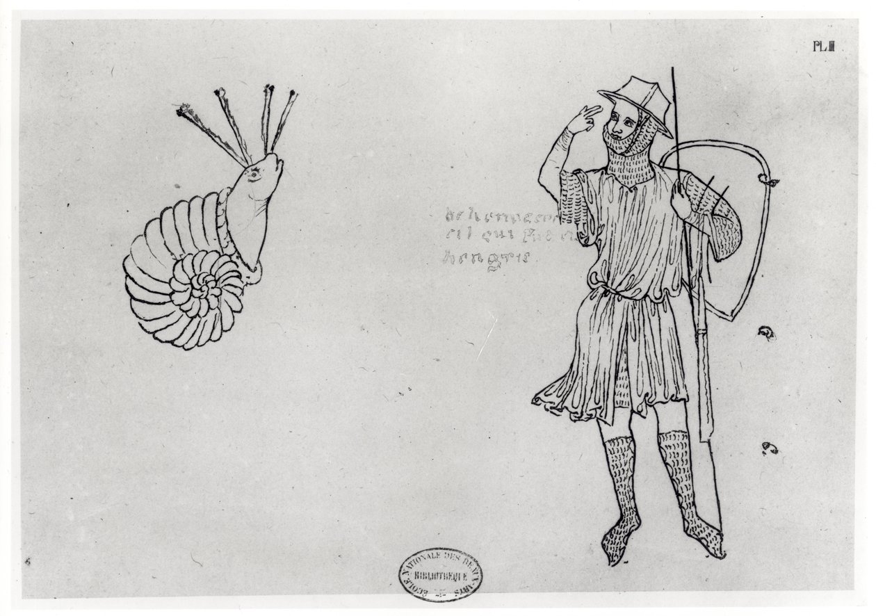 Fol.2 Snegl og ungarsk soldat (faksimilekopi) av Villard de Honnecourt