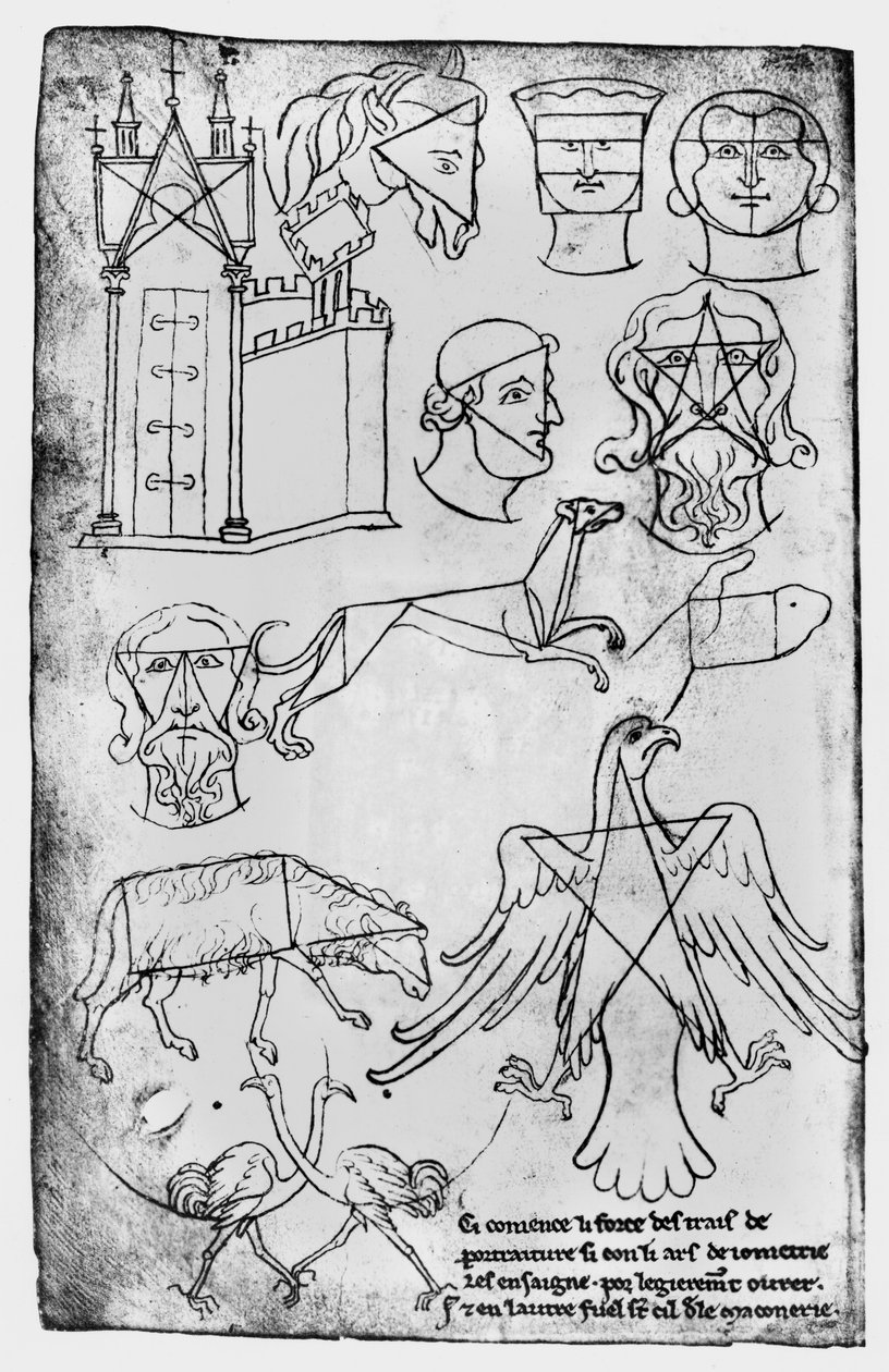 Ms Fr 19093 fol.18v Diverse tegninger (faksimilekopi) av Villard de Honnecourt
