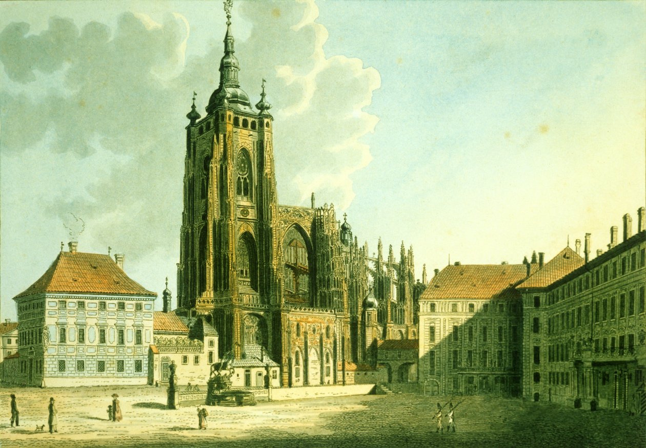 St. Vitus-katedralen fra øst, 1825 (radering med akvatint) av Vincenc Morstadt