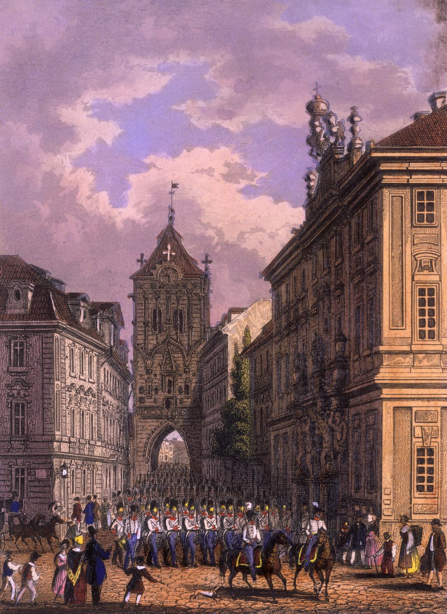 Celetná Street, 1847 (farget stålgravering) av Vincenc and Geissler, F. Morstadt