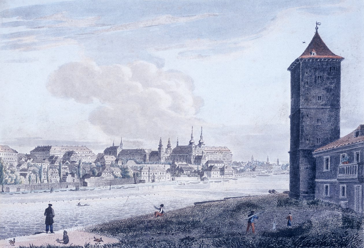 Utsikt over New Town, 1830 (farget etsning) av Vincenc Morstadt