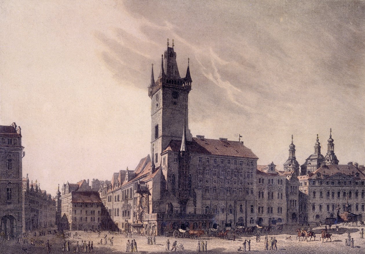 Gamle rådhuset (farget etsning) av Vincenc Morstadt