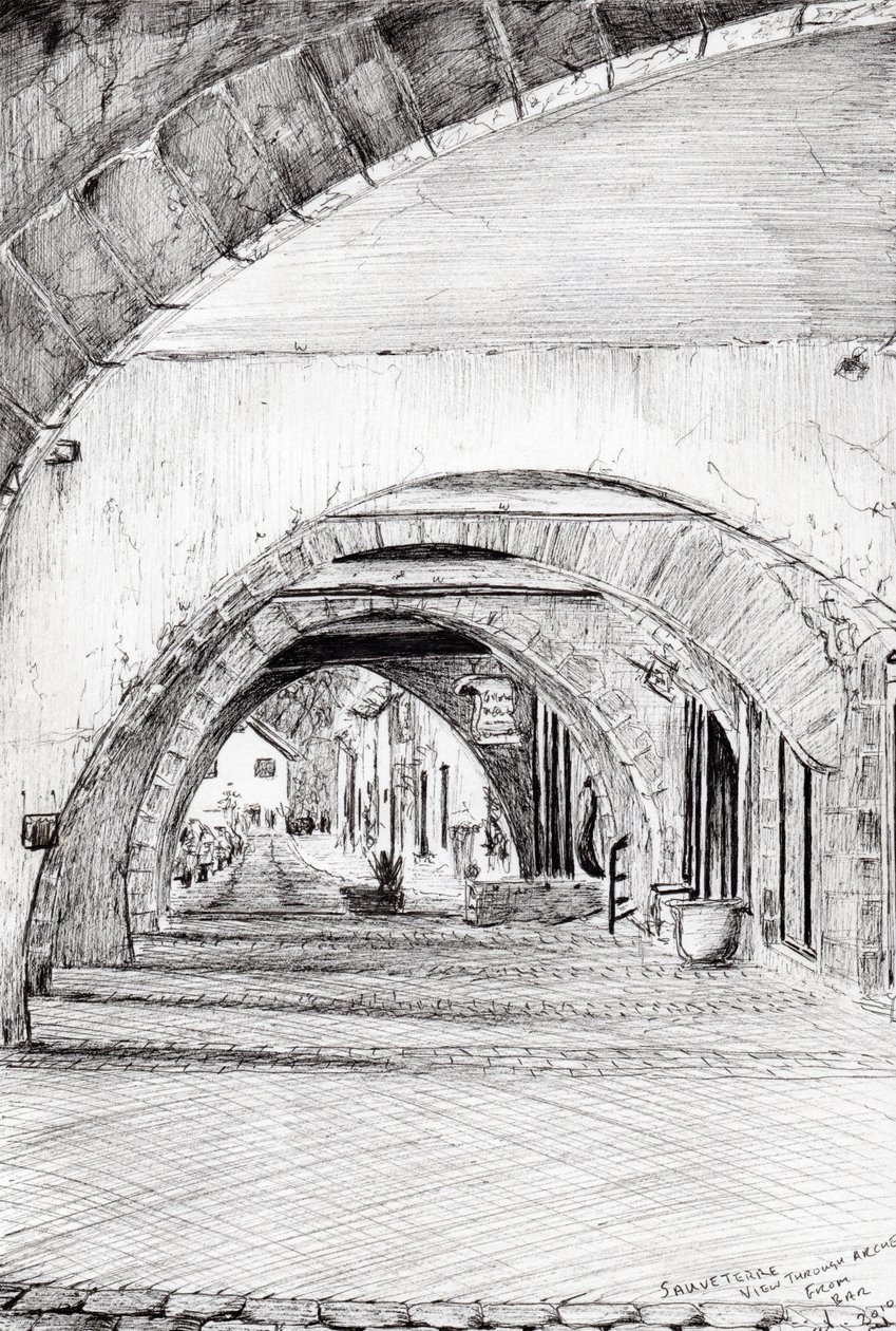 Arches Sauveterre Frankrike, 2010, (blekk på papir) av Vincent Alexander Booth