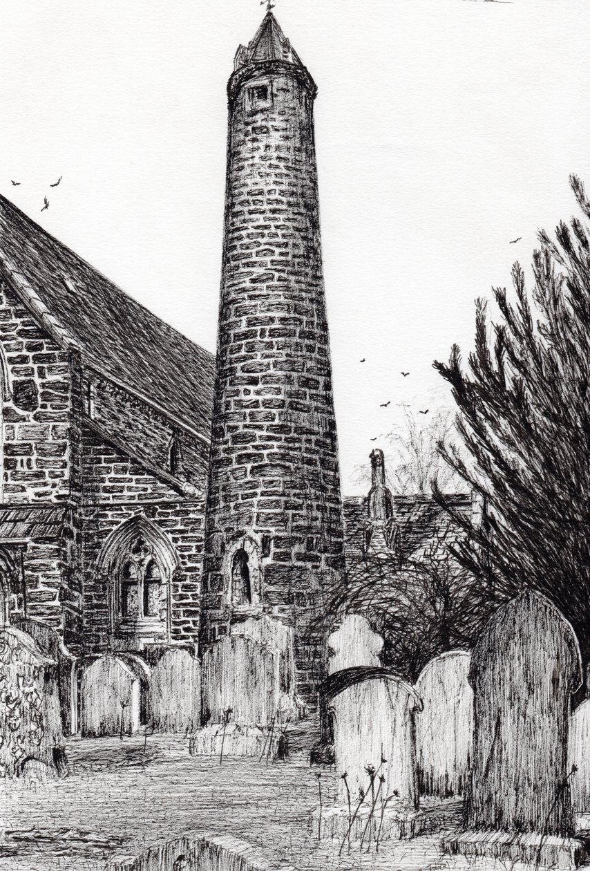 Brechin Round Tower Scotland, 2007, (blekk på papir) av Vincent Alexander Booth