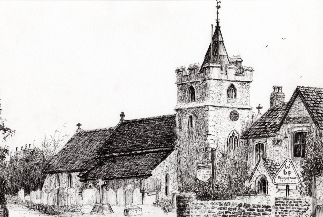 Brighstone Church I.O.W., 2008, (blekk på papir) av Vincent Alexander Booth