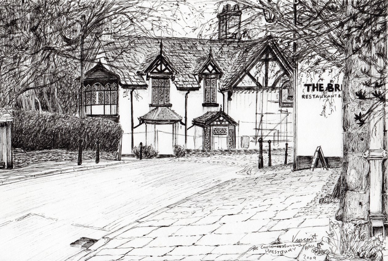 Fordømt bygning Prestbury, 2009, (blekk på papir) av Vincent Alexander Booth