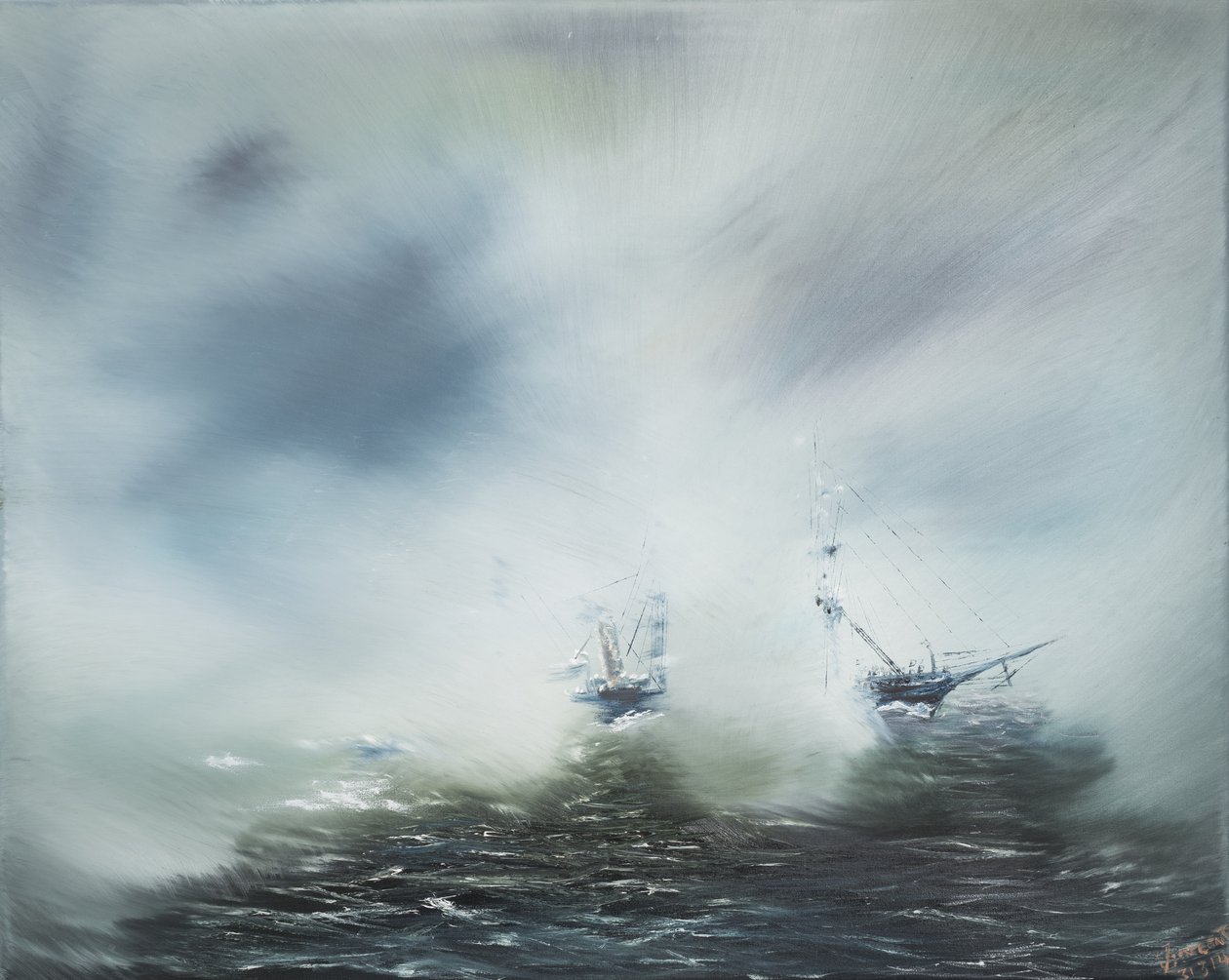 Discovery Clearing i havtåke Scott på vei til Antarktis januar 1902. 2014, (Olje på lerret) av Vincent Alexander Booth