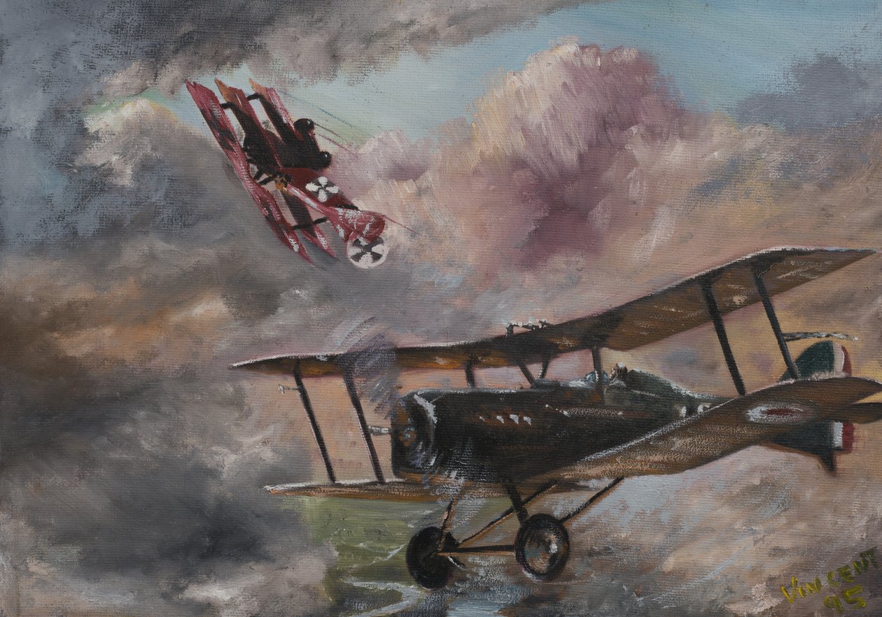 Dogfight 1917, 1995, (akryl på lerretstavle) av Vincent Alexander Booth