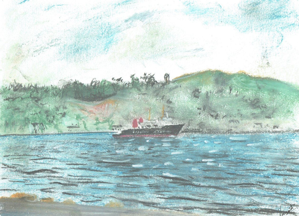 Ferge til Isle of Jura, 2005, (pastell på papir) av Vincent Alexander Booth