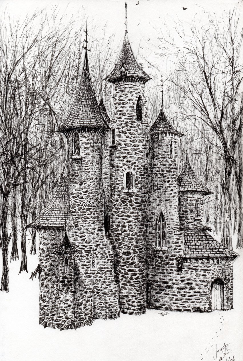 Gatehouse of The Castle in the Forest of Findhorn, 2006, (blekk på papir) av Vincent Alexander Booth