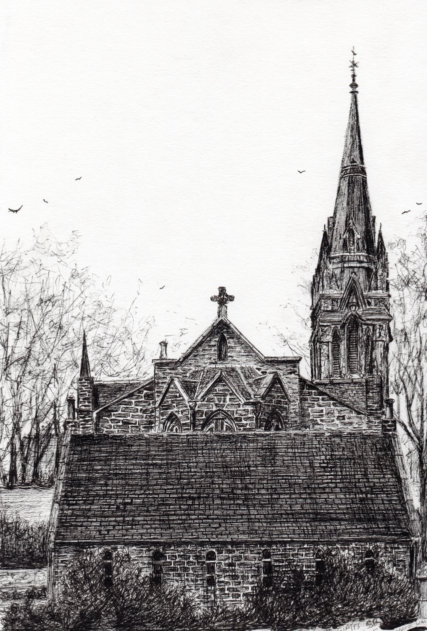 Glenmuick (Ballater) Church, 2007, (blekk på papir) av Vincent Alexander Booth
