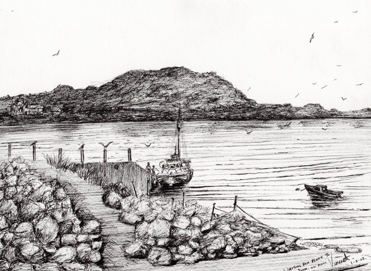 Iona fra Mull Scotland, 2007, (blekk på papir) av Vincent Alexander Booth