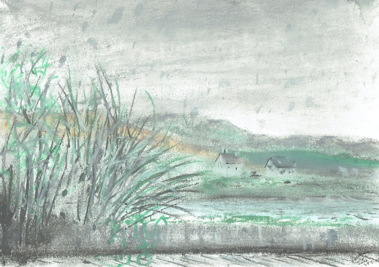 Isle of Jura i regnskyll, 2005, (pastell på papir) av Vincent Alexander Booth