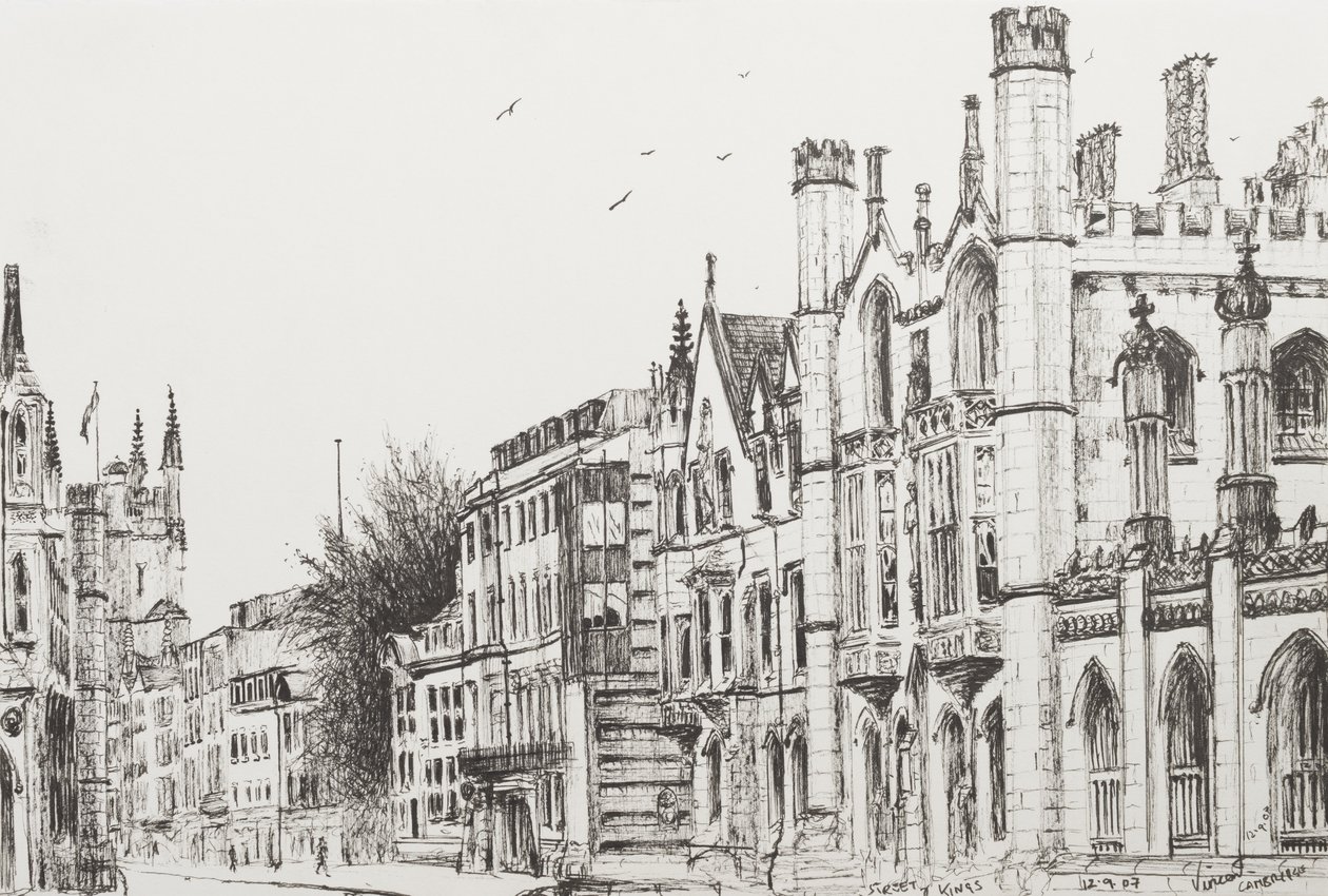 Kings College, Cambridge, 2007, (blekk på papir) av Vincent Alexander Booth