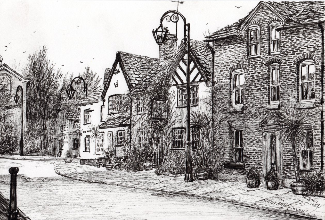 Legh Arms Prestbury, 2009, (blekk på papir) av Vincent Alexander Booth