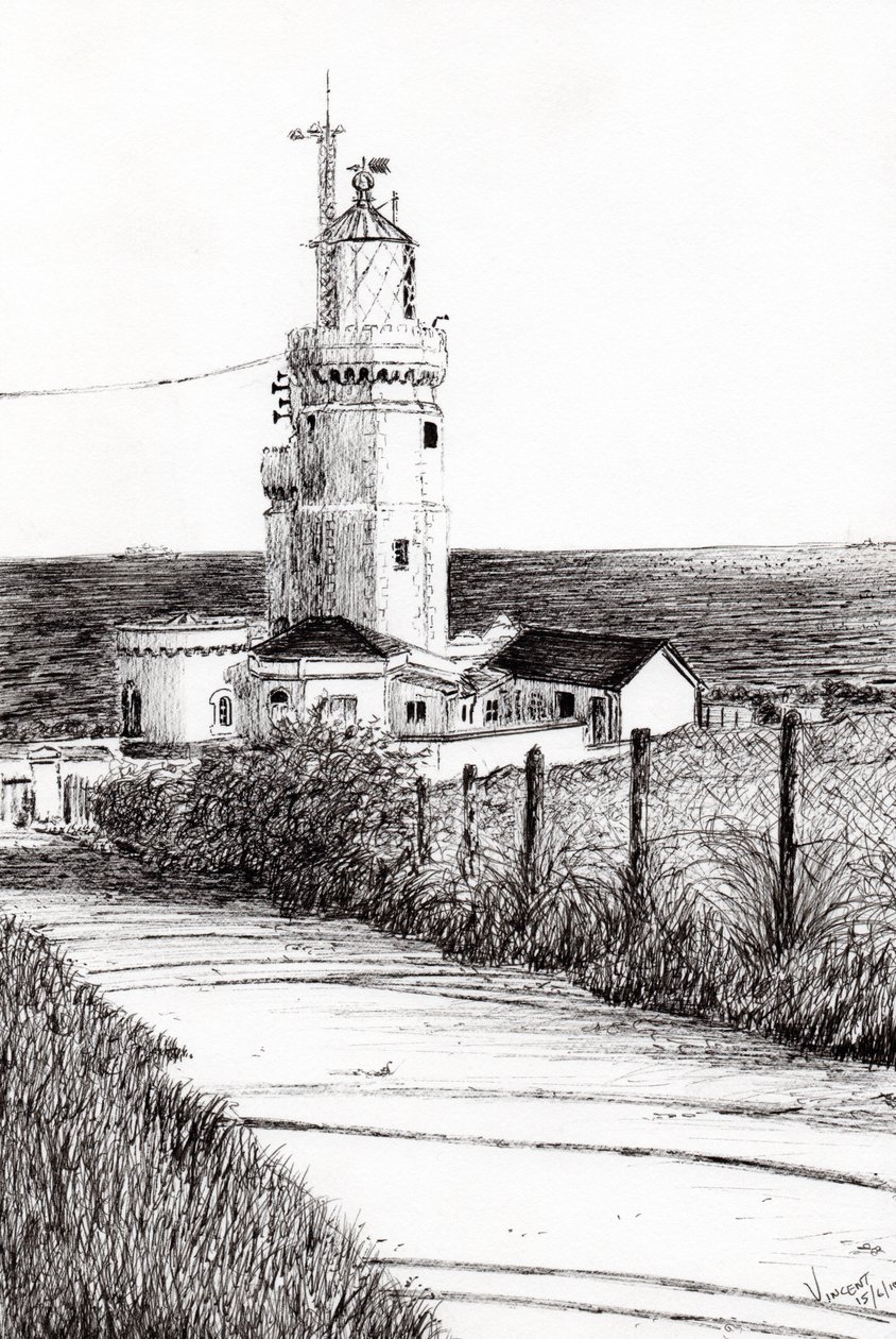 Lighthouse Isle of Wight, 2010, (blekk på papir) av Vincent Alexander Booth
