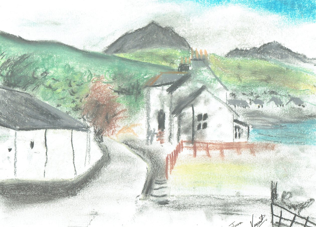 Main street Jura, 2005, (pastell på papir) av Vincent Alexander Booth