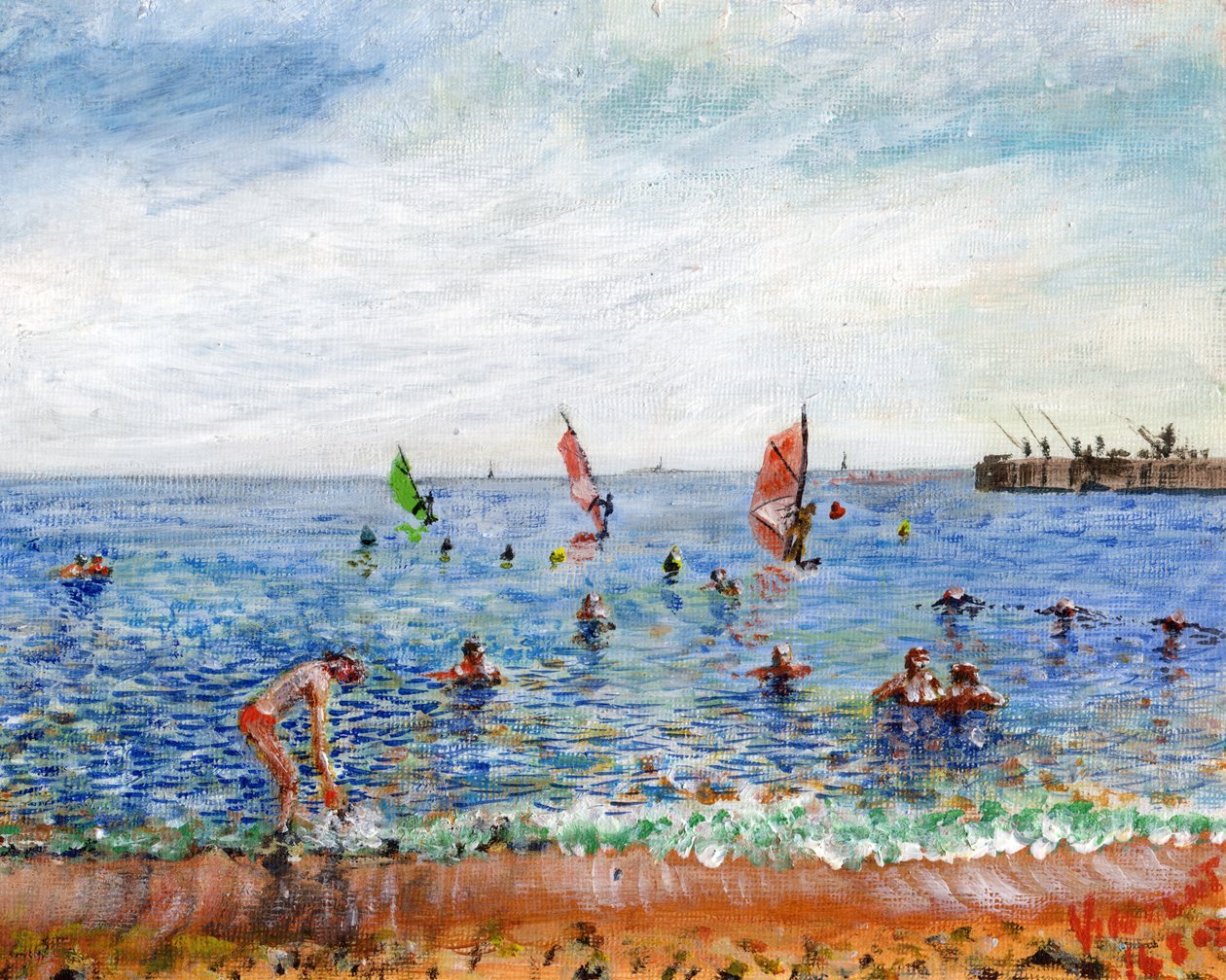 Poblenou Beach Barcelona, 2002, (akryl på lerretstavle) av Vincent Alexander Booth