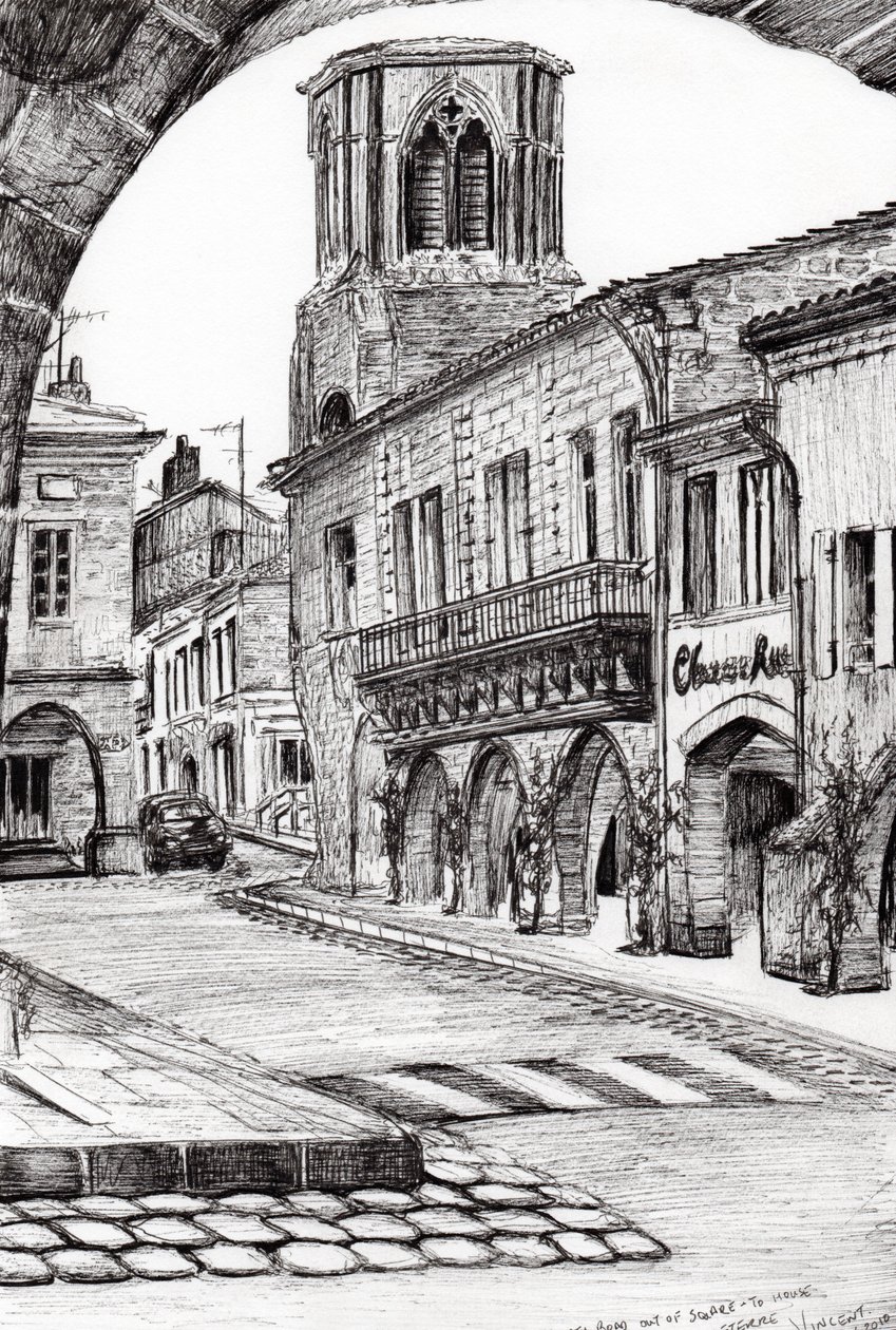Sauveterre Frankrike, 2010, (blekk på papir) av Vincent Alexander Booth