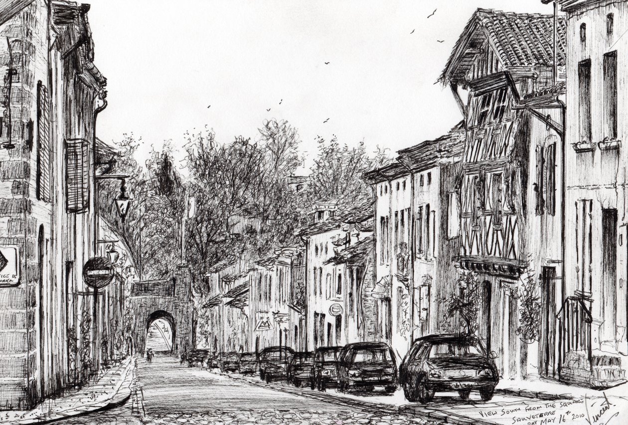Sauveterre aften Frankrike, 2010, (blekk på papir) av Vincent Alexander Booth
