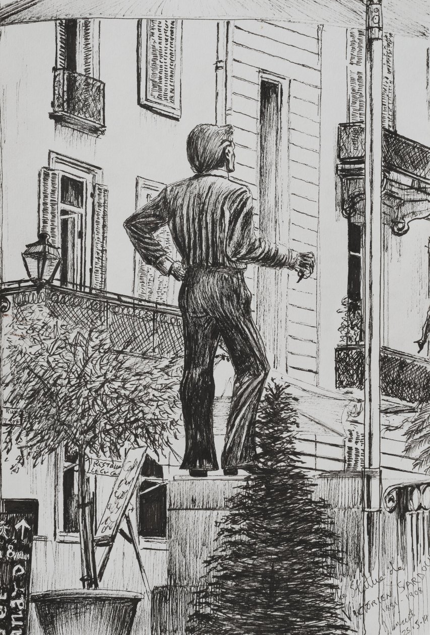 Statue på Cannet, 2014, (blekk på papir) av Vincent Alexander Booth