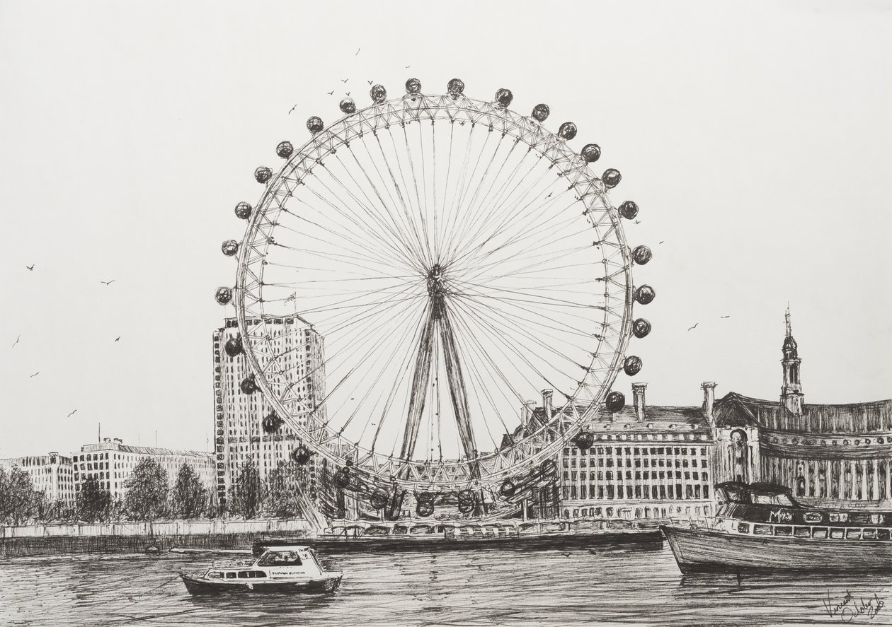 The London Eye, 2006, (blekk på papir) av Vincent Alexander Booth