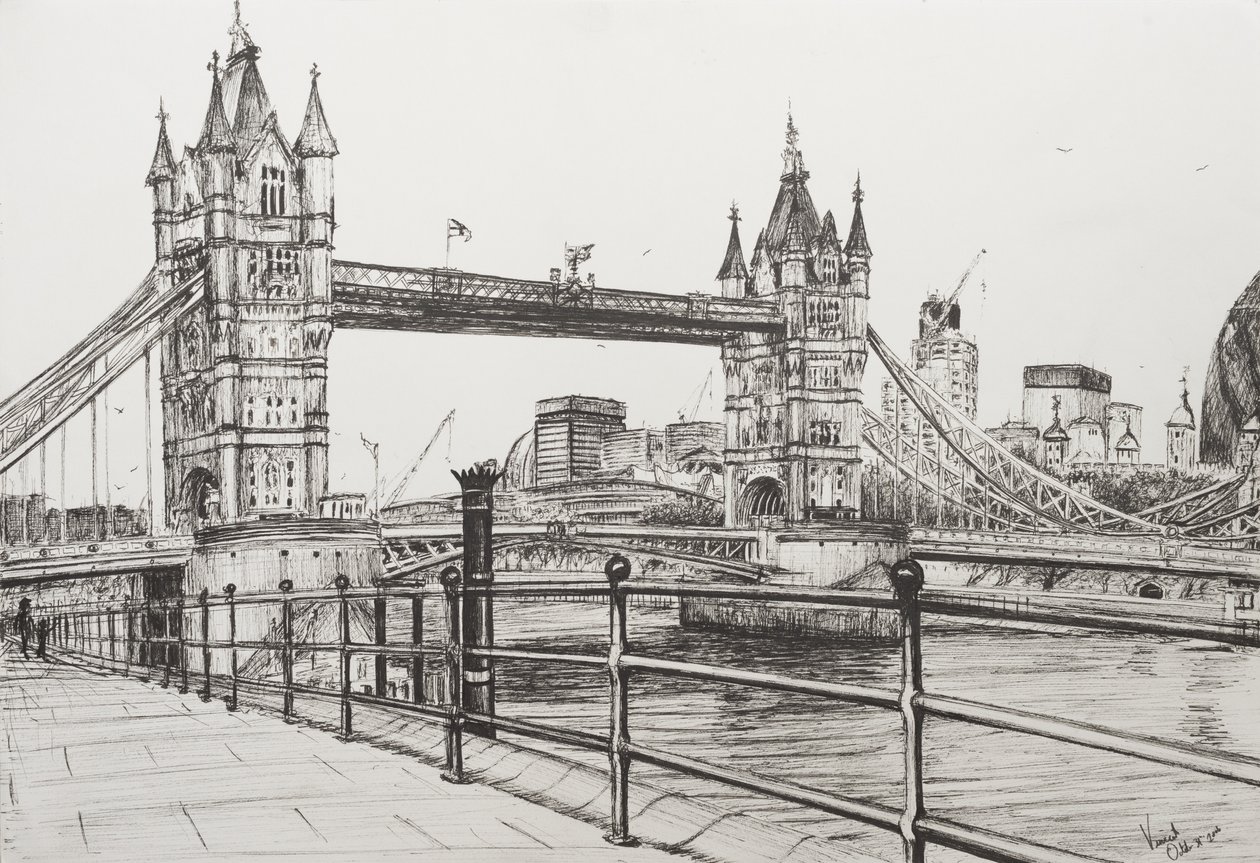 Tower Bridge London, 2006, (blekk på papir) av Vincent Alexander Booth