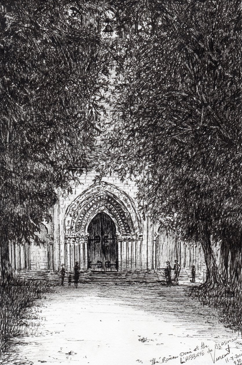 the Roman Door labbey de blassimon, 2010, (blekk på papir) av Vincent Alexander Booth