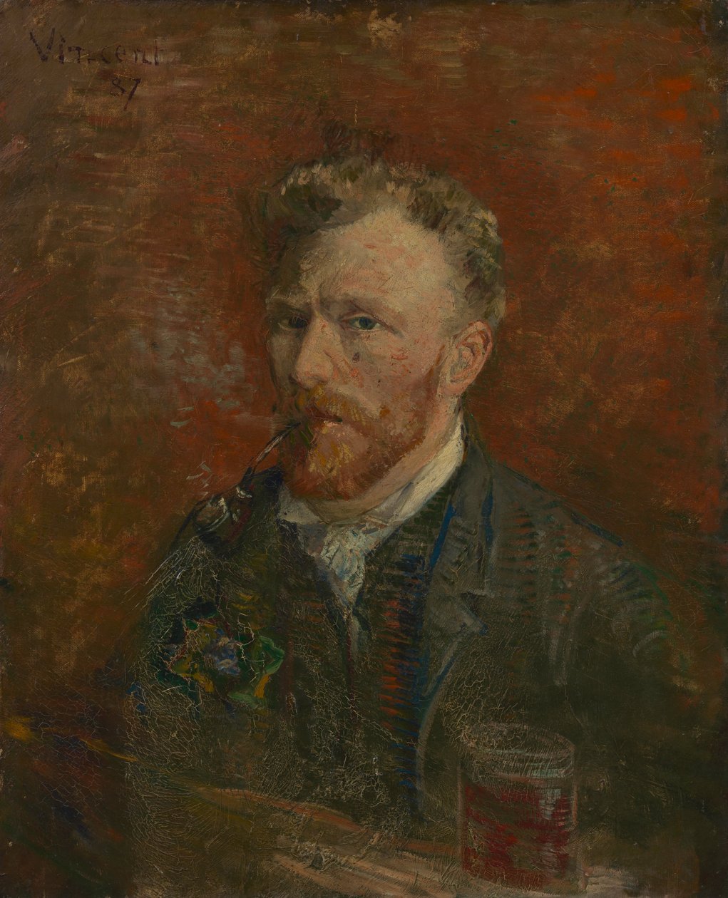 Selvportrett med glass av Vincent van Gogh