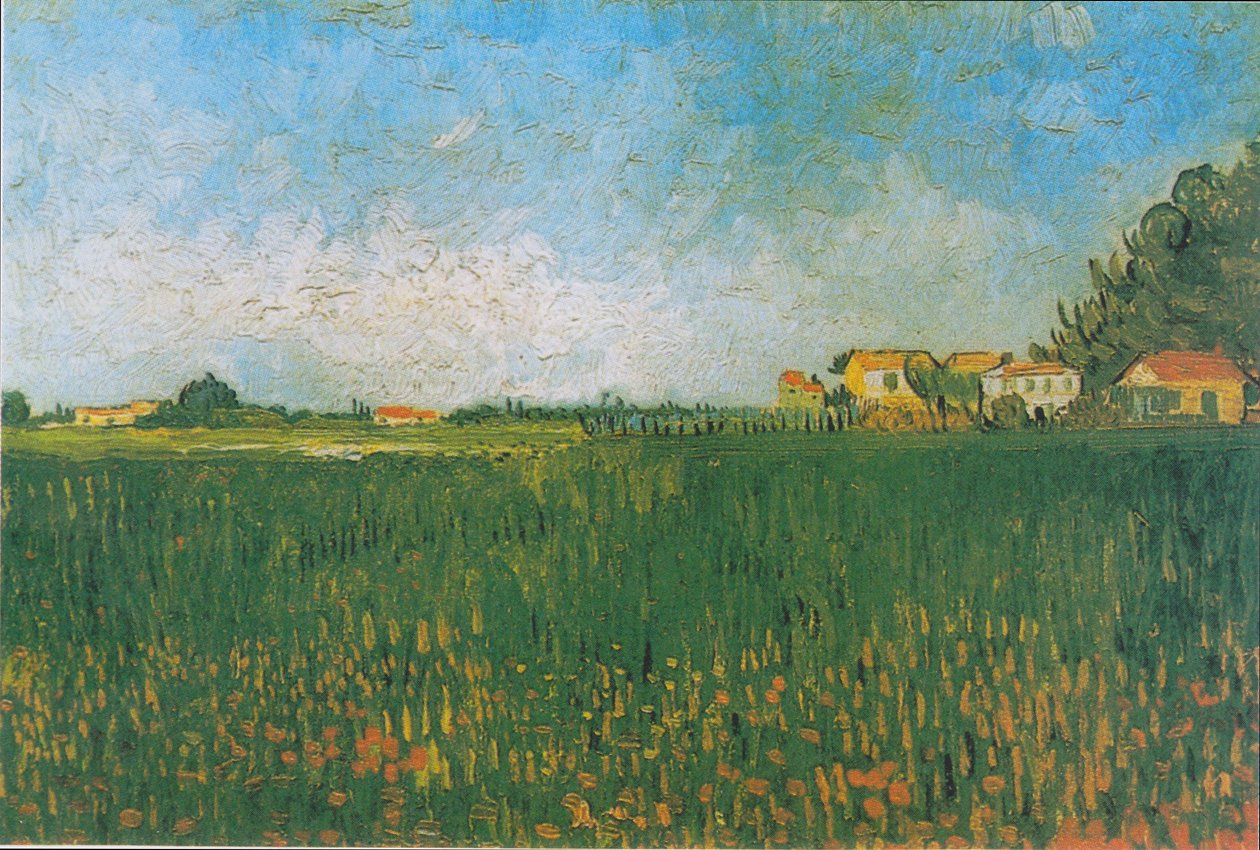 Gårdshus i et hvetemark nær Arles av Vincent van Gogh