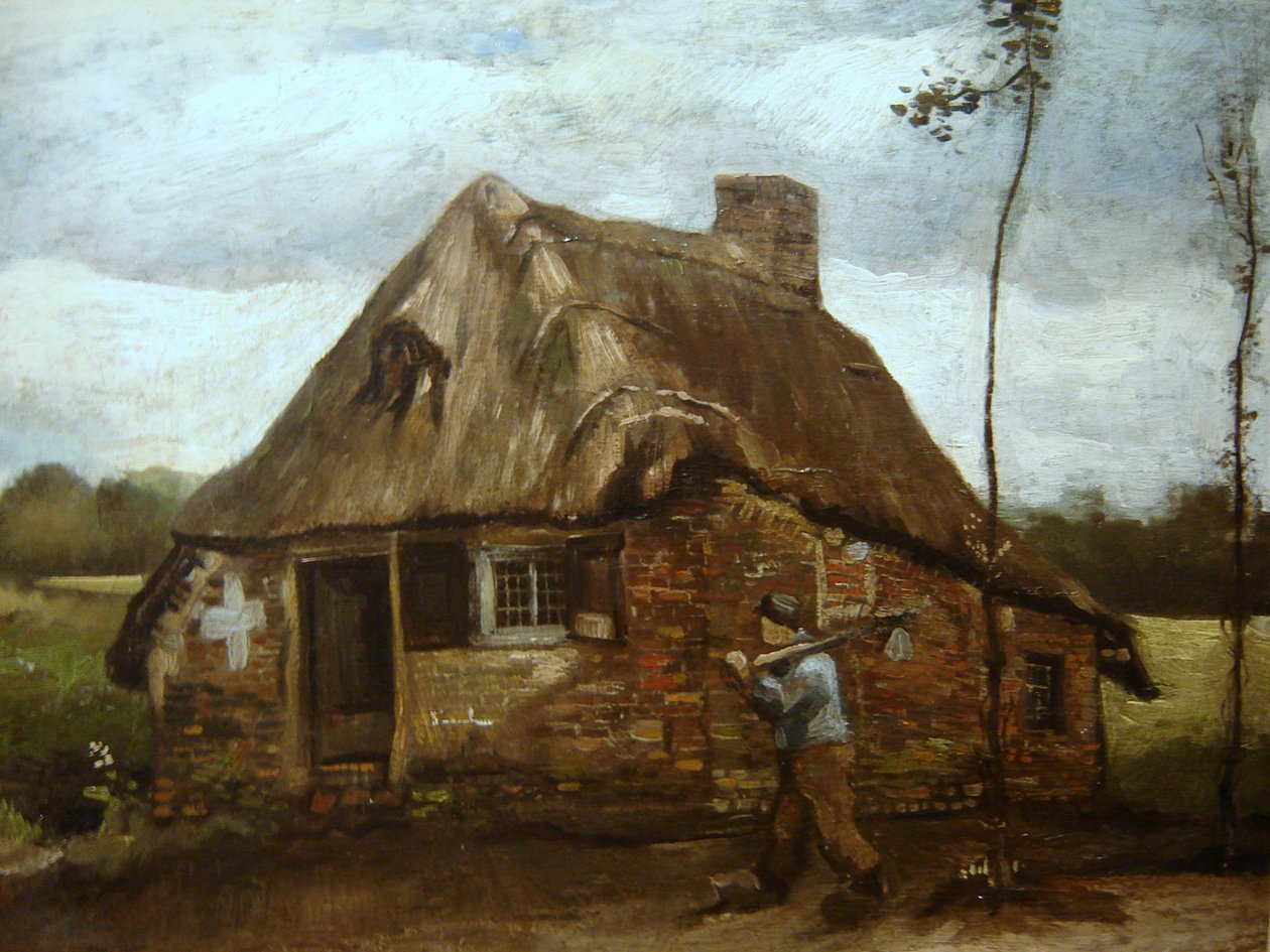 Hytte med bonde som vender hjem av Vincent van Gogh