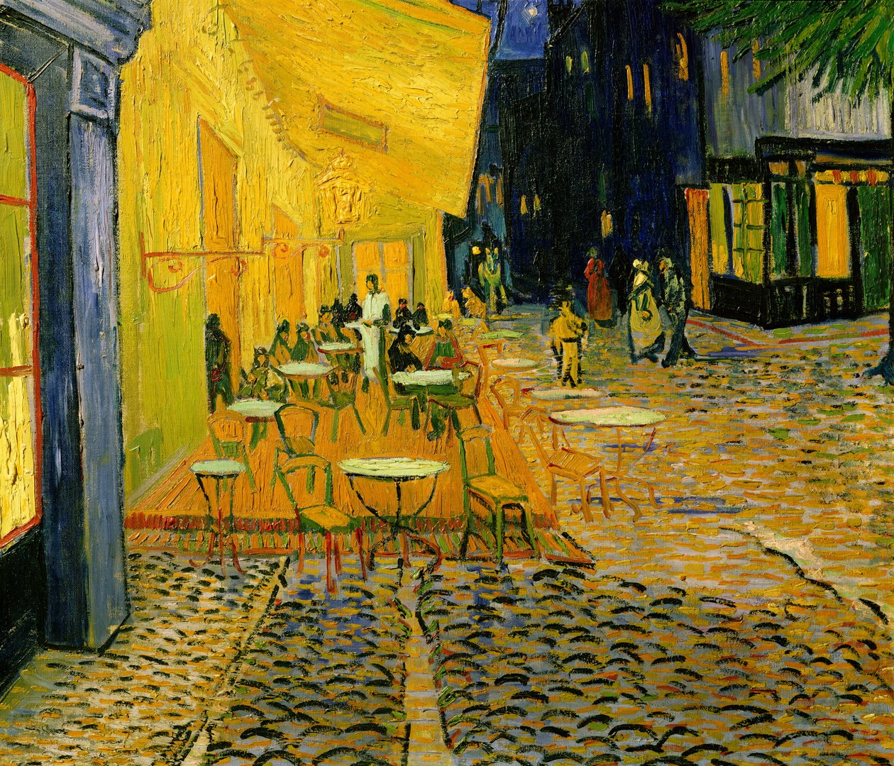 Cafe Terrace, Place du Forum, Arles, 1888 olje på lerret detalj av 192281 av Vincent van Gogh