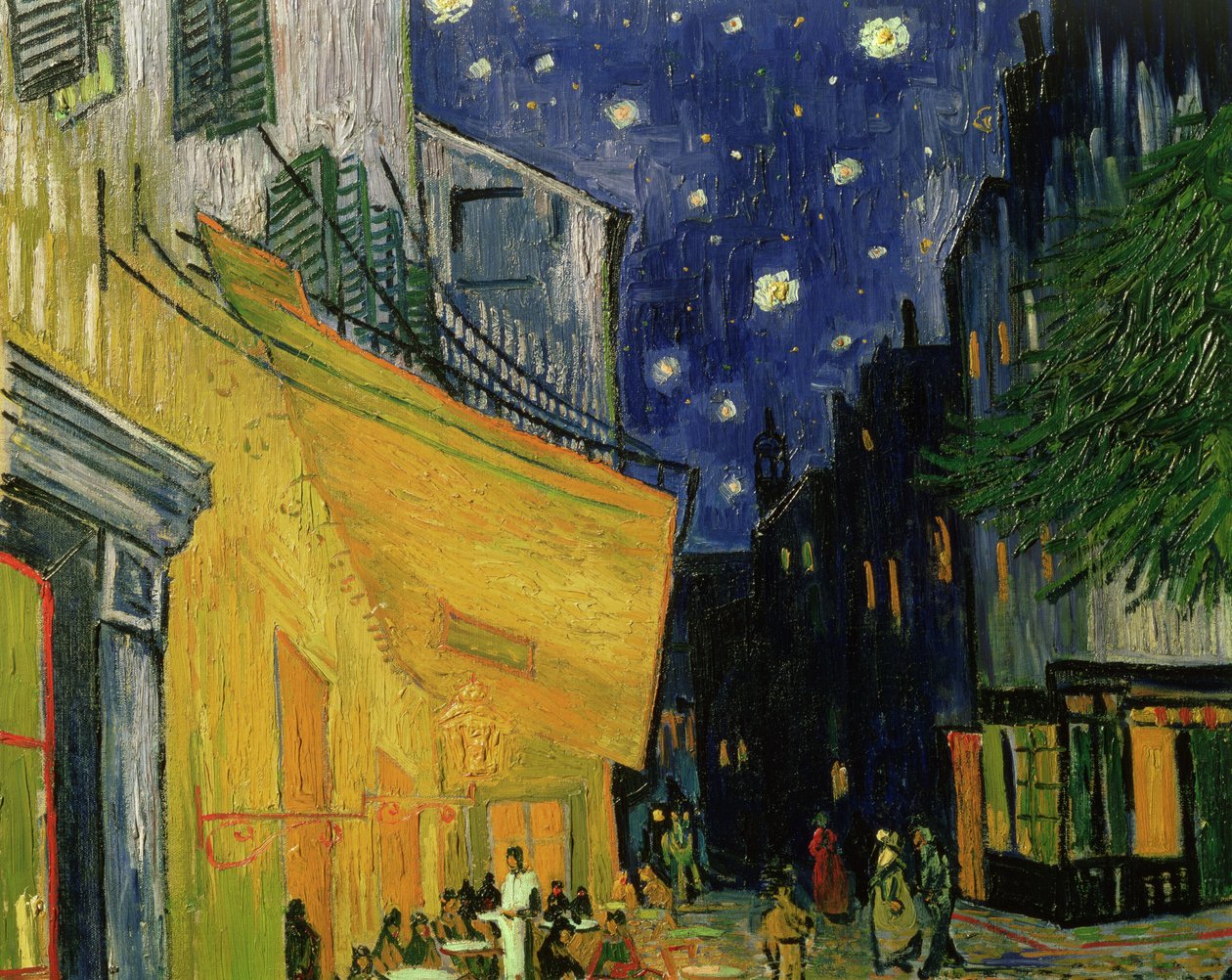 Cafe Terrace, Place du Forum, Arles, 1888 olje på lerret detalj av 192281 av Vincent van Gogh