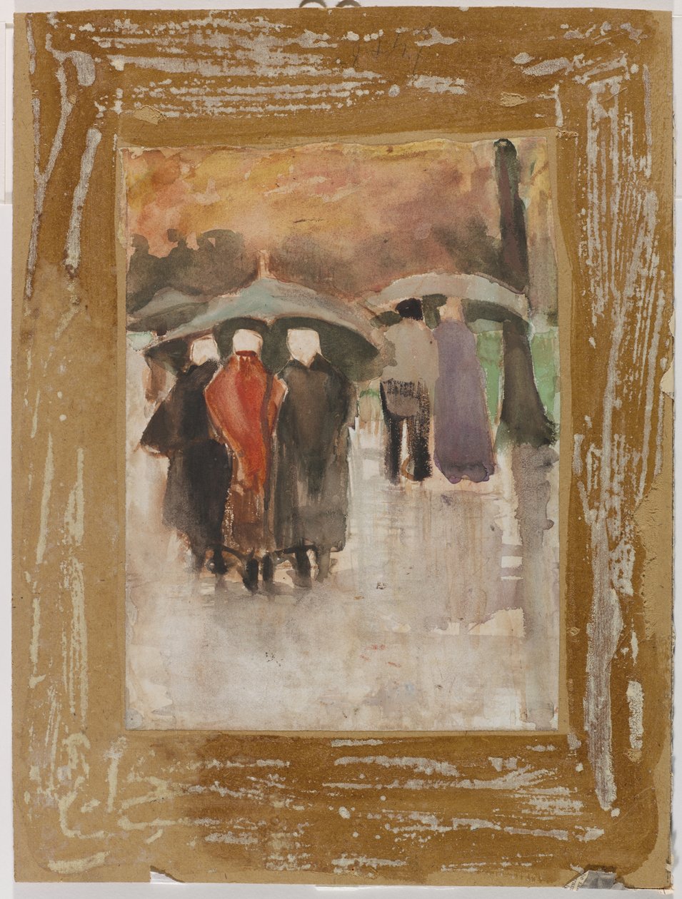 In the Rain, 1882 (wc forhøyet med hvitt på vellum) av Vincent van Gogh