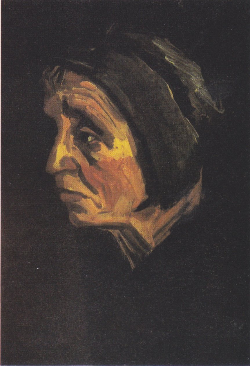 Hodet til en gammel bondekvinne med mørk hette av Vincent van Gogh