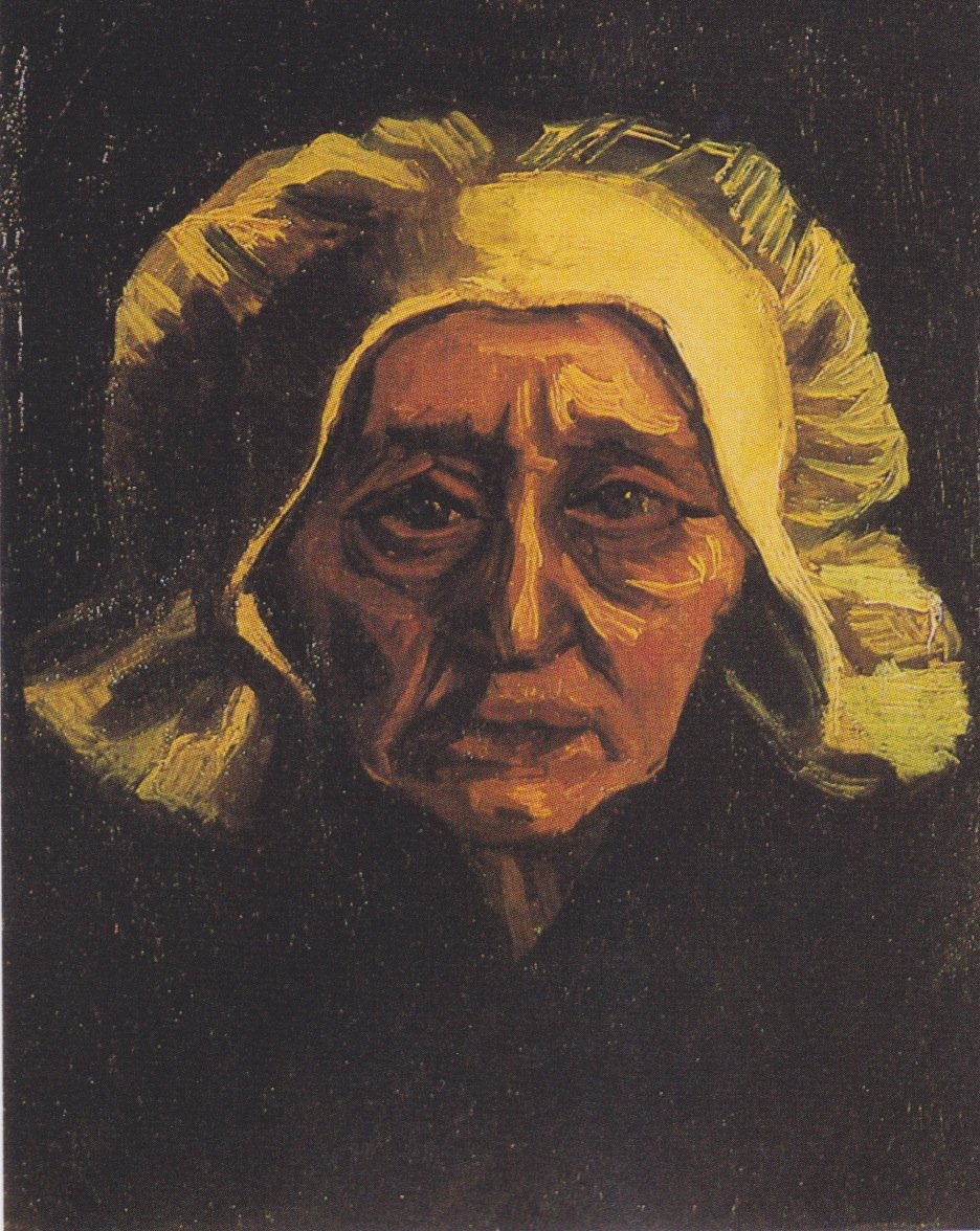 Hodet til en gammel bondekvinne med hvit hette av Vincent van Gogh