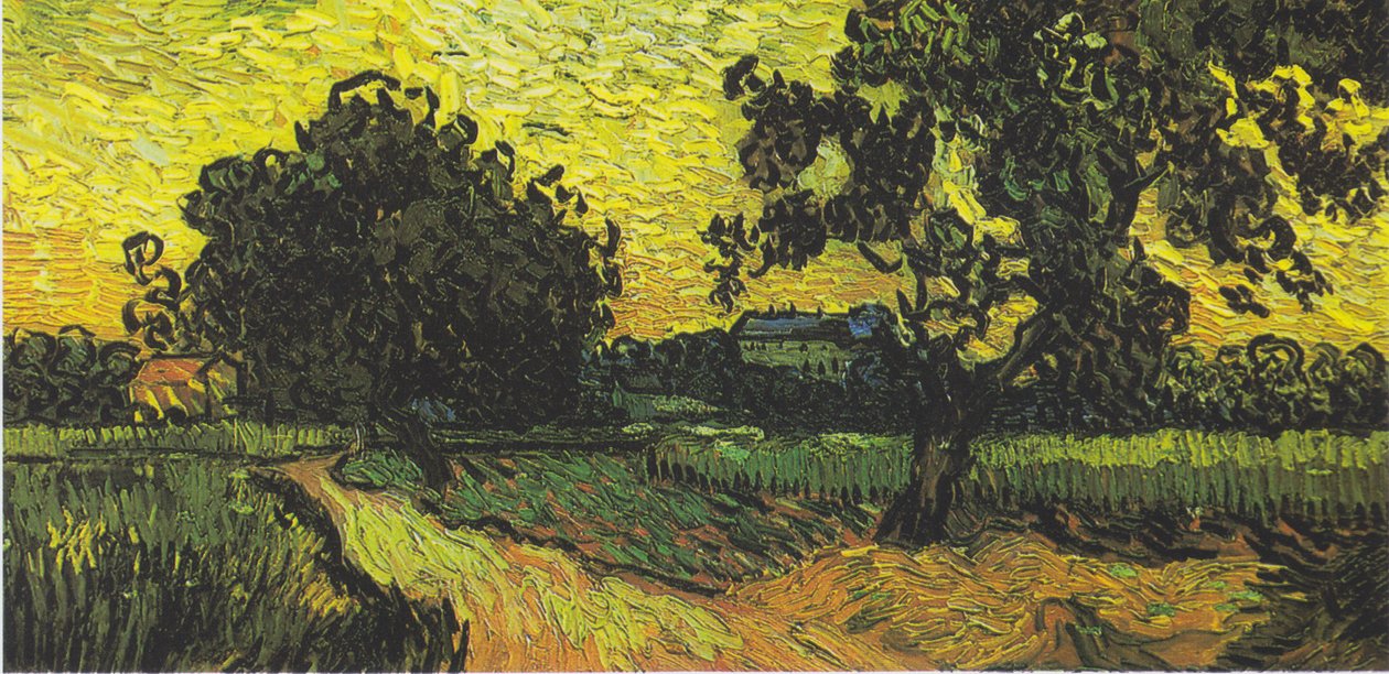 Landskap med Auvers Castle ved solnedgang av Vincent van Gogh