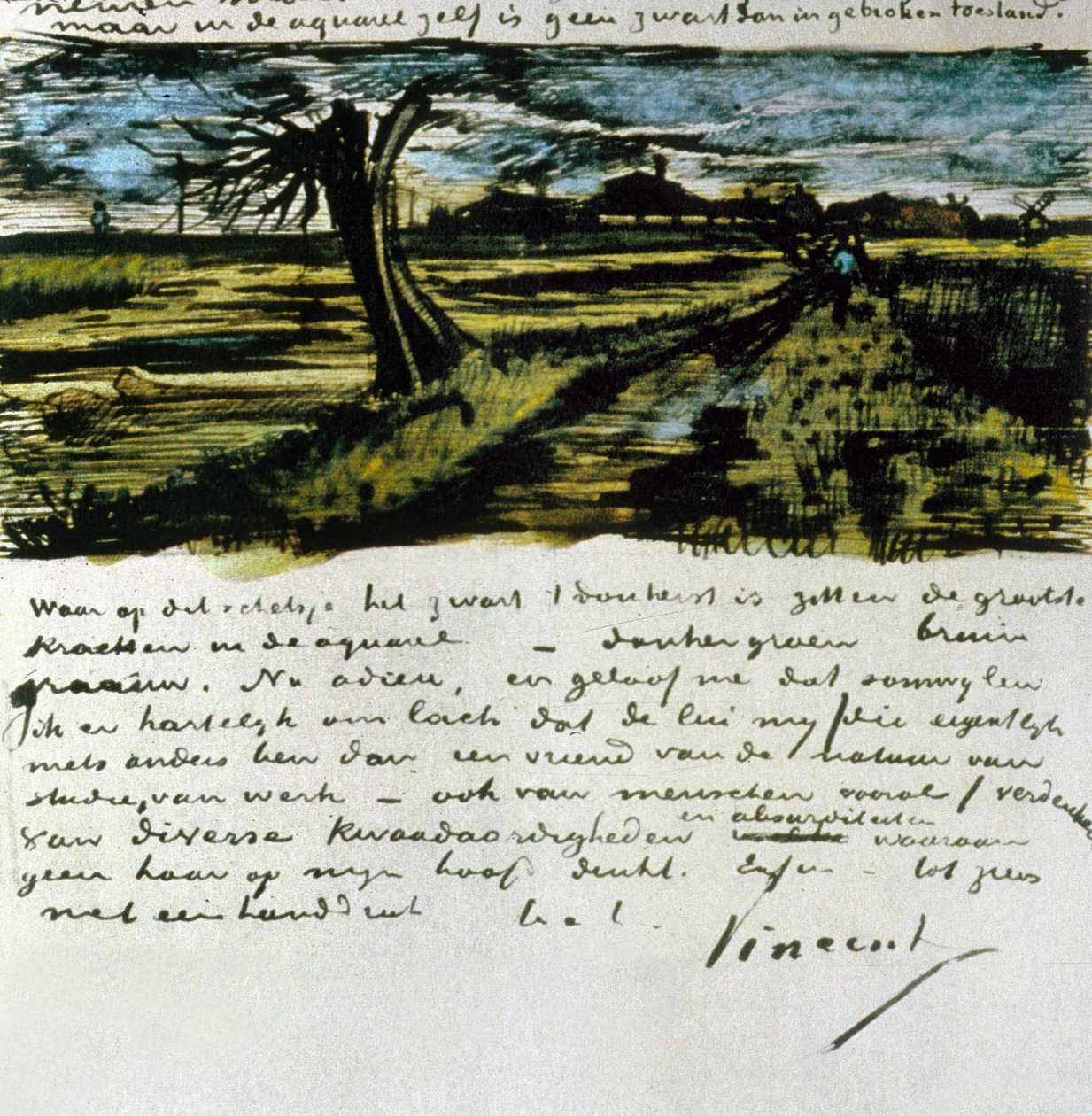 Brev 252 fra Vincent van Gogh til Theo van Gogh: Pollard Willow, ca. 1. august 1882 (penn og blekk og wc på papir) av Vincent van Gogh
