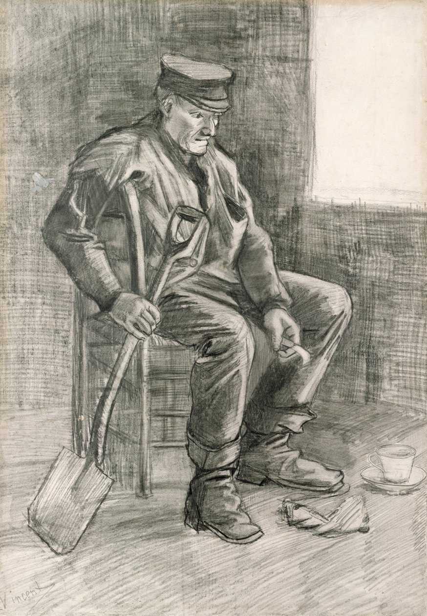 Mann med spade hviler, 1882 (blyant og kritt) av Vincent van Gogh